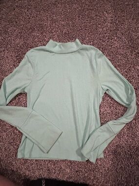 Daytrip Mint Ribbed Mock Neck Long Sleeve Top